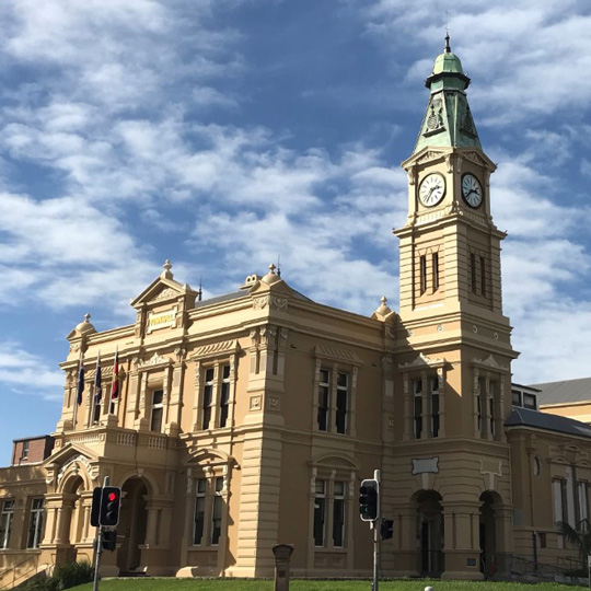 Leichhardt Town Hall in its restored original colour scheme